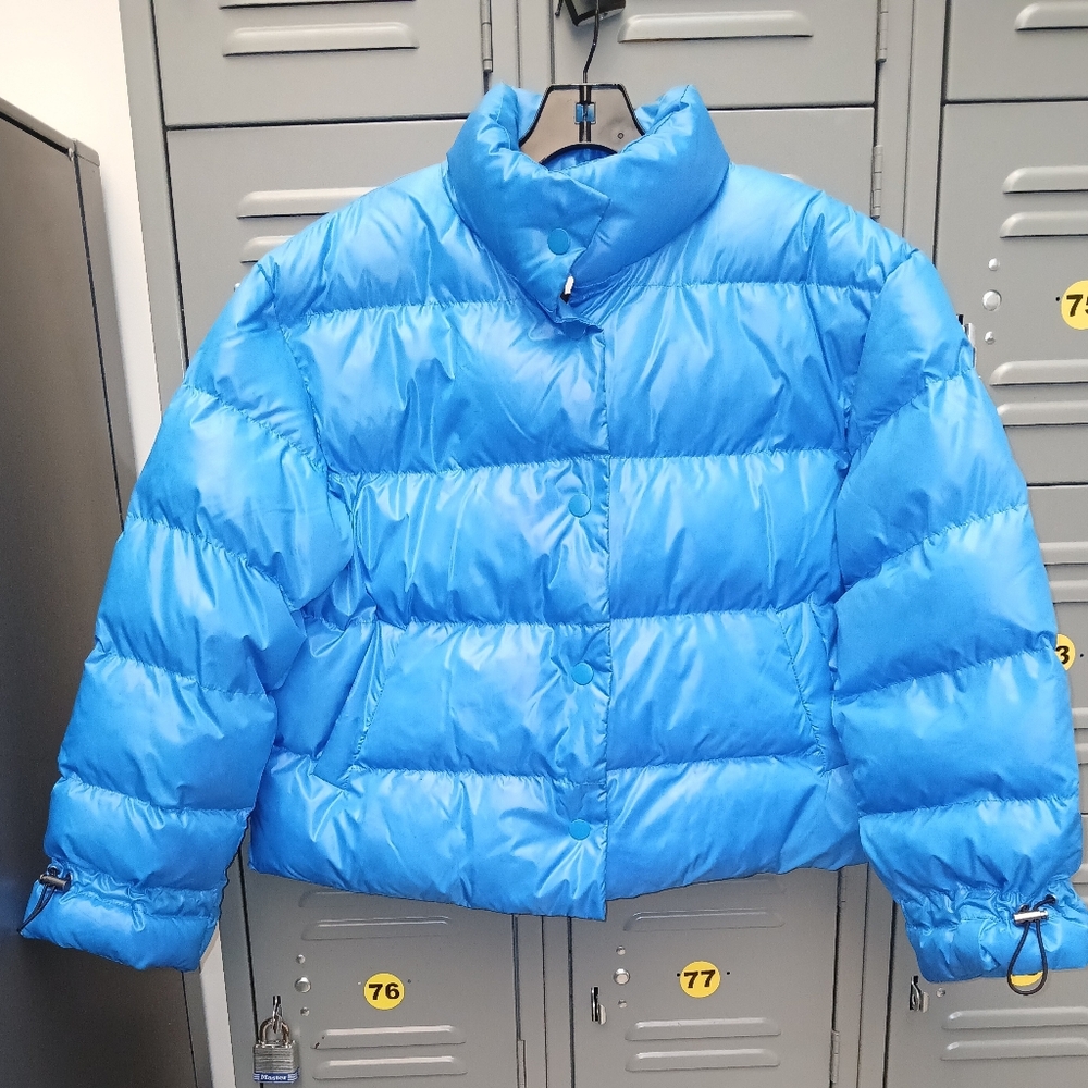 Future Collective with Kahlana Glossy Blue Puffer Jacket Size S - Picture 2 of 6